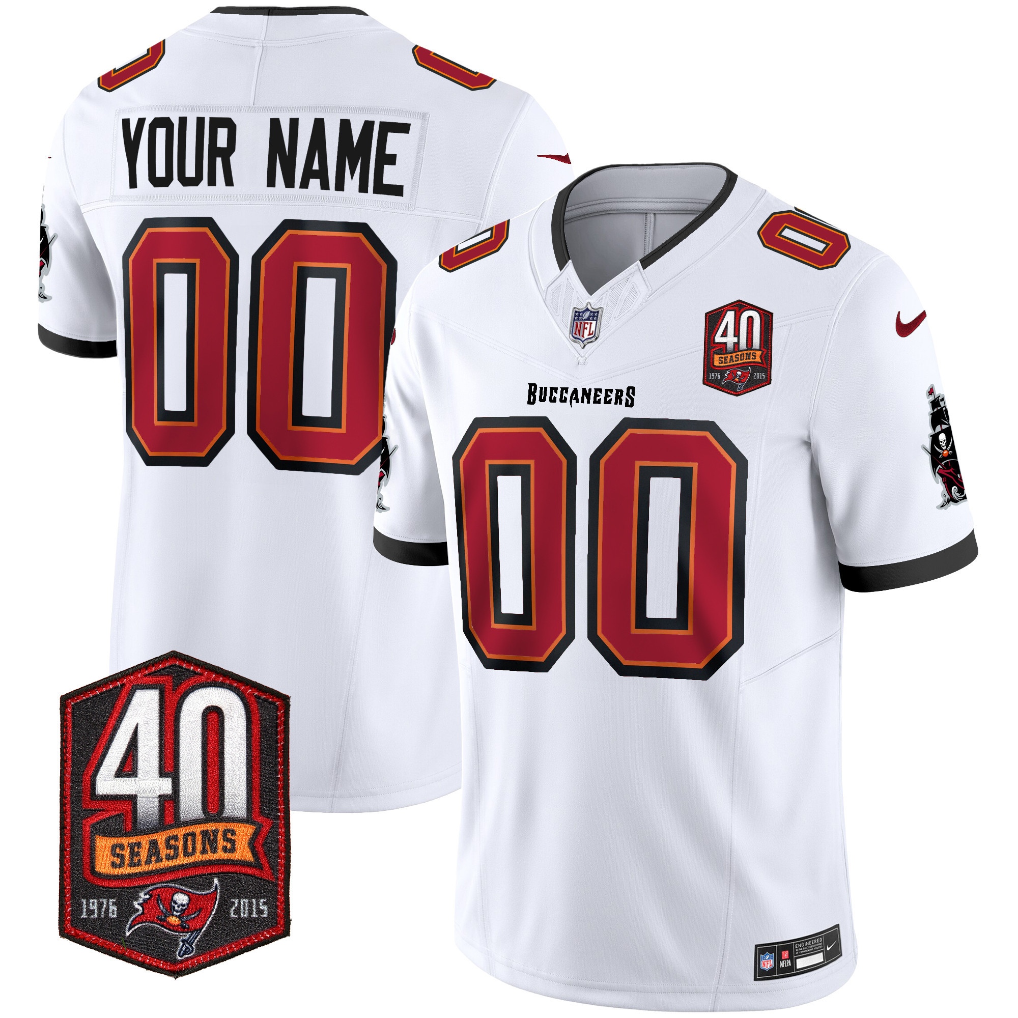 Tampa Bay Buccaneers 40th Season Patch Vapor Limited Custom White Jersey - All Stitched 