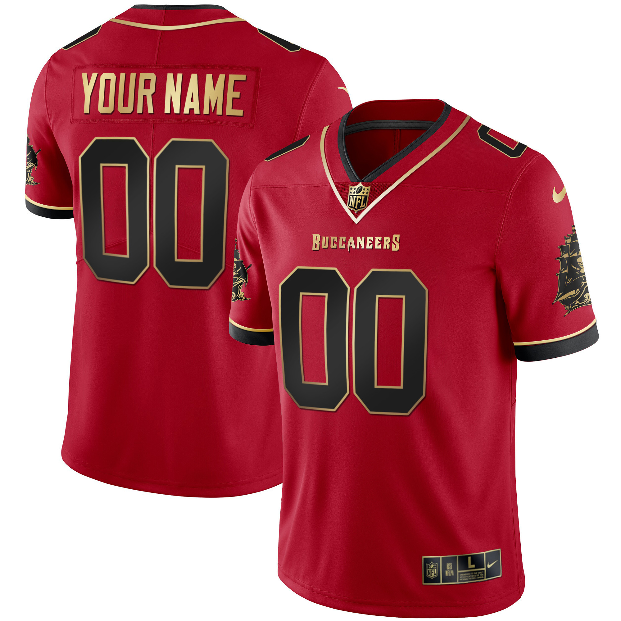 Tampa Bay Buccaneers Custom Name & Number Red Gold Jersey - All Stitched 