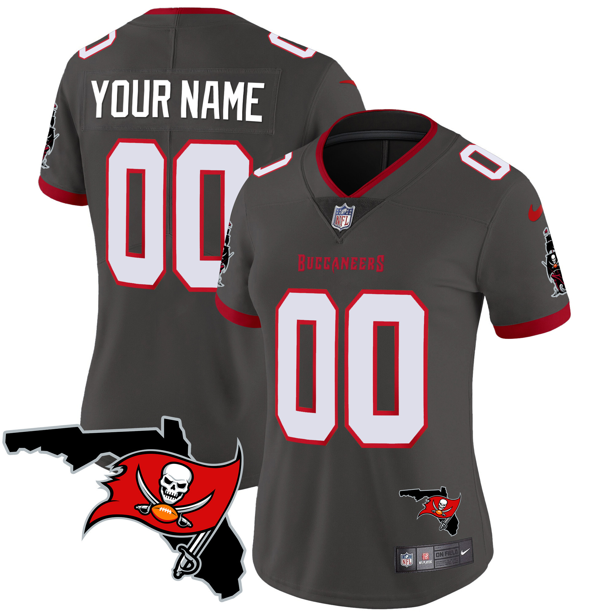 Tampa Bay Buccaneers Florida Patch Vapor Limited Custom Pewter Jersey - All Stitched 