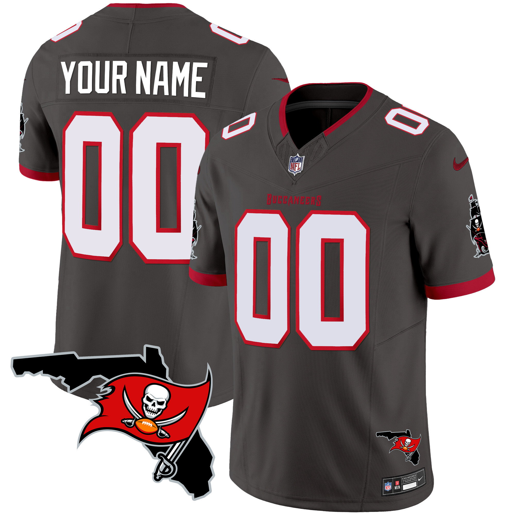 Tampa Bay Buccaneers Florida Patch Vapor Limited Custom Pewter Jersey - All Stitched 