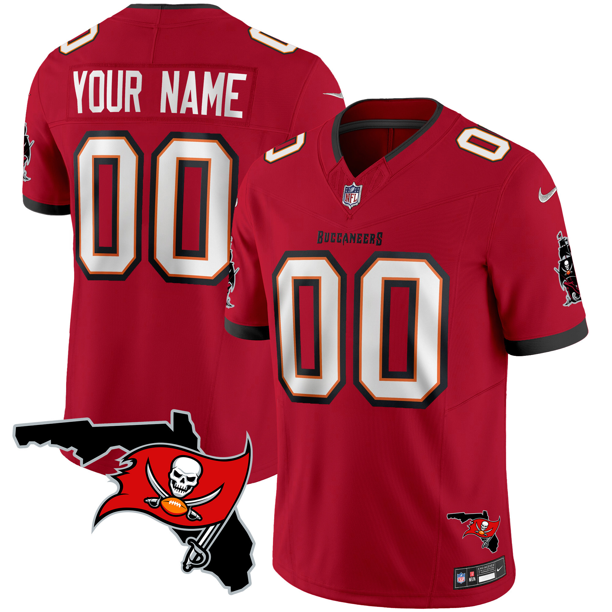 Tampa Bay Buccaneers Florida Patch Vapor Limited Custom Red Jersey - All Stitched 