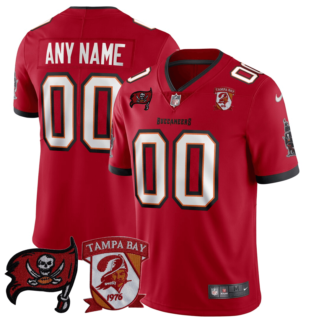 Tampa Bay Buccaneers Logo Patch Custom Red Jersey - All Stitched 