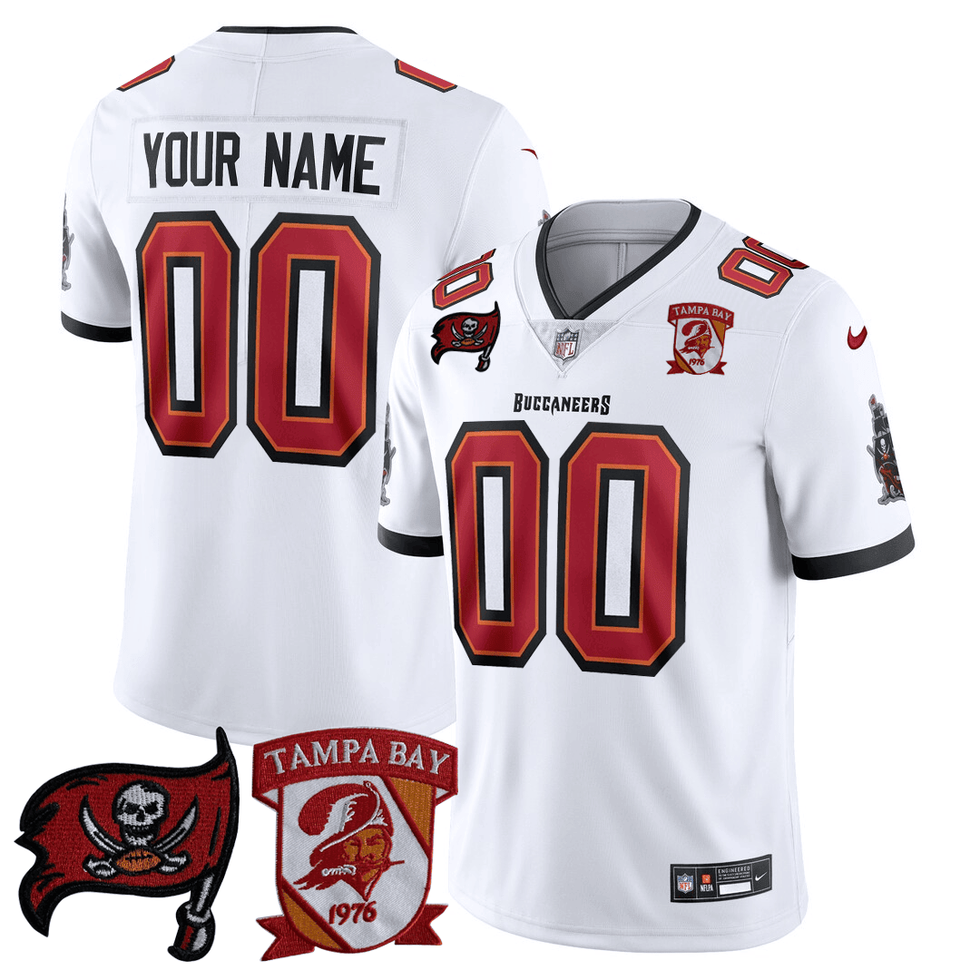 Tampa Bay Buccaneers Logo Patch Custom White Jersey - All Stitched 