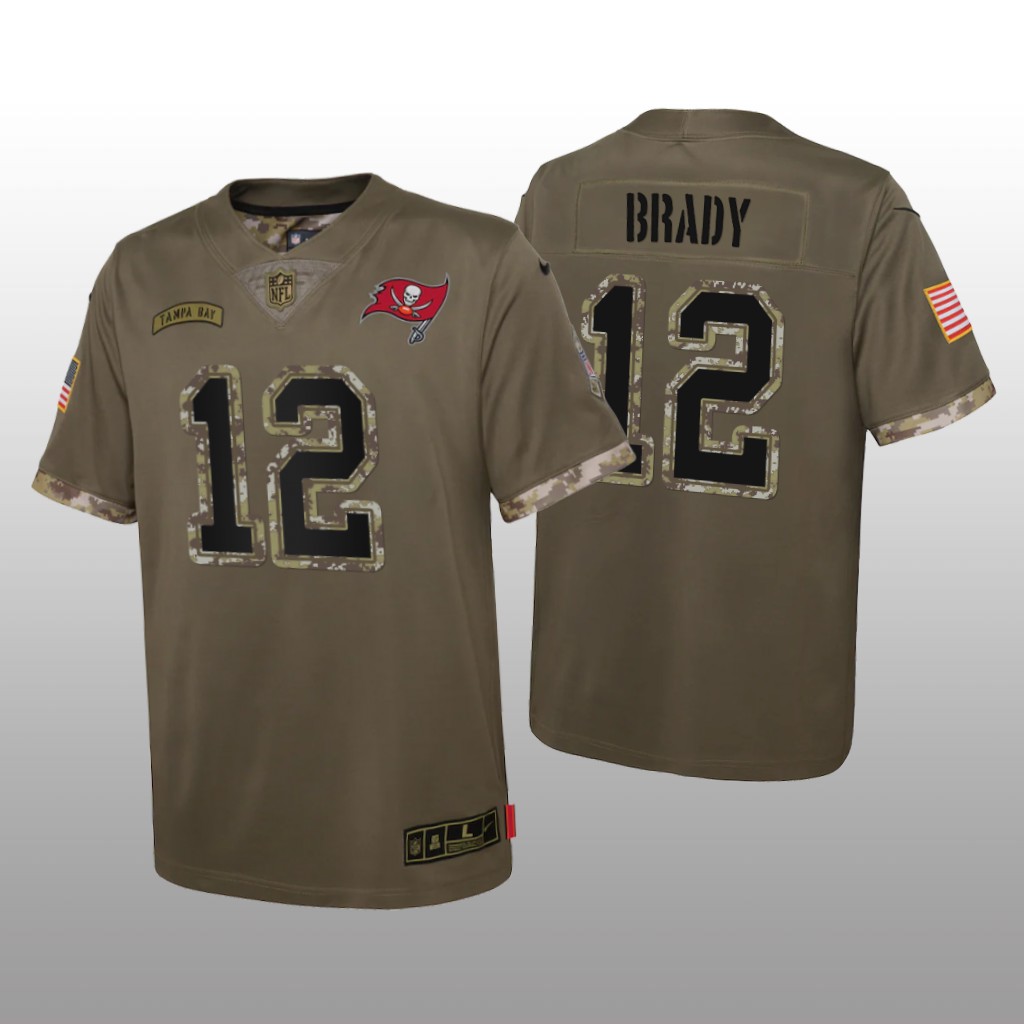 Tampa Bay Buccaneers Tom Brady Olive Limited Jersey 2022 Salute To Service - Youth