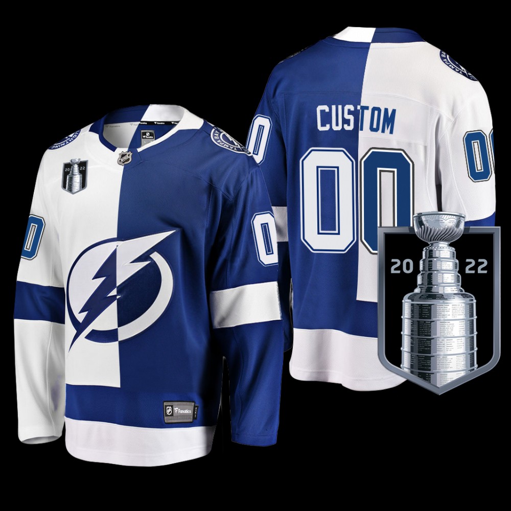 Tampa Bay Lightning #00 Custom Blue White 2022 Eastern Conference Champs Split Jersey