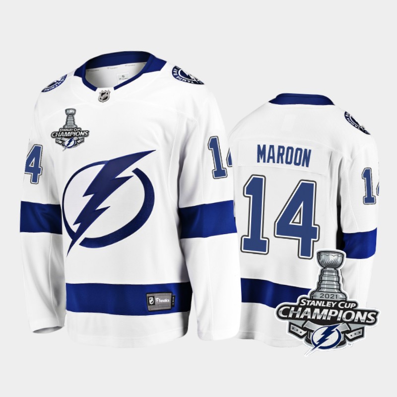 Tampa Bay Lightning #14 Patrick Maroon 2021 Stanley Cup Champions White Away Jersey