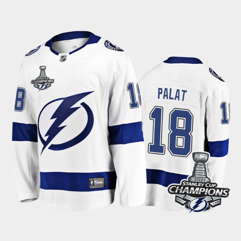 Tampa Bay Lightning #18 Ondrej Palat 2021 Stanley Cup Champions White Away Jersey