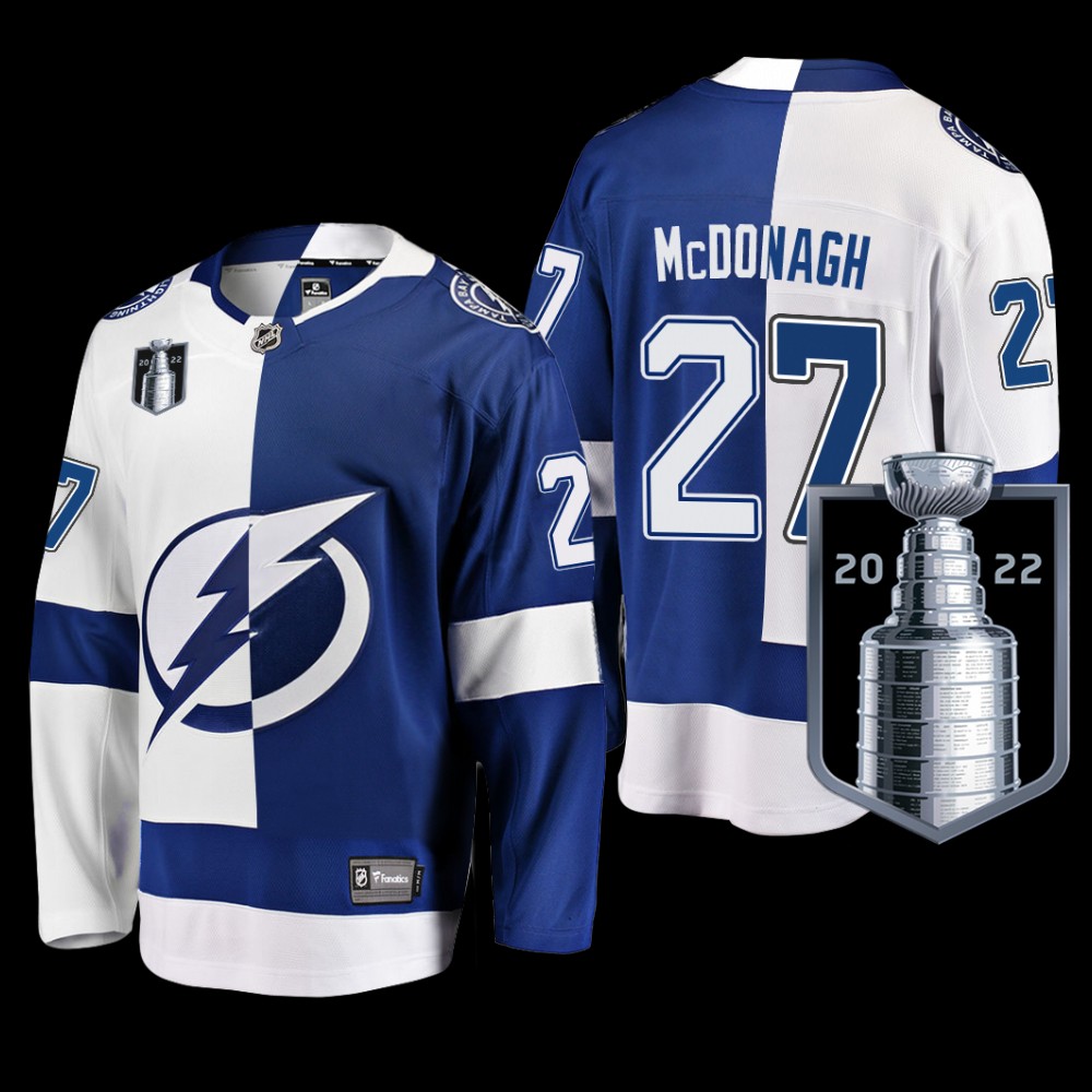 Tampa Bay Lightning #27 Ryan McDonagh Blue White 2022 Eastern Conference Champs Split Jersey