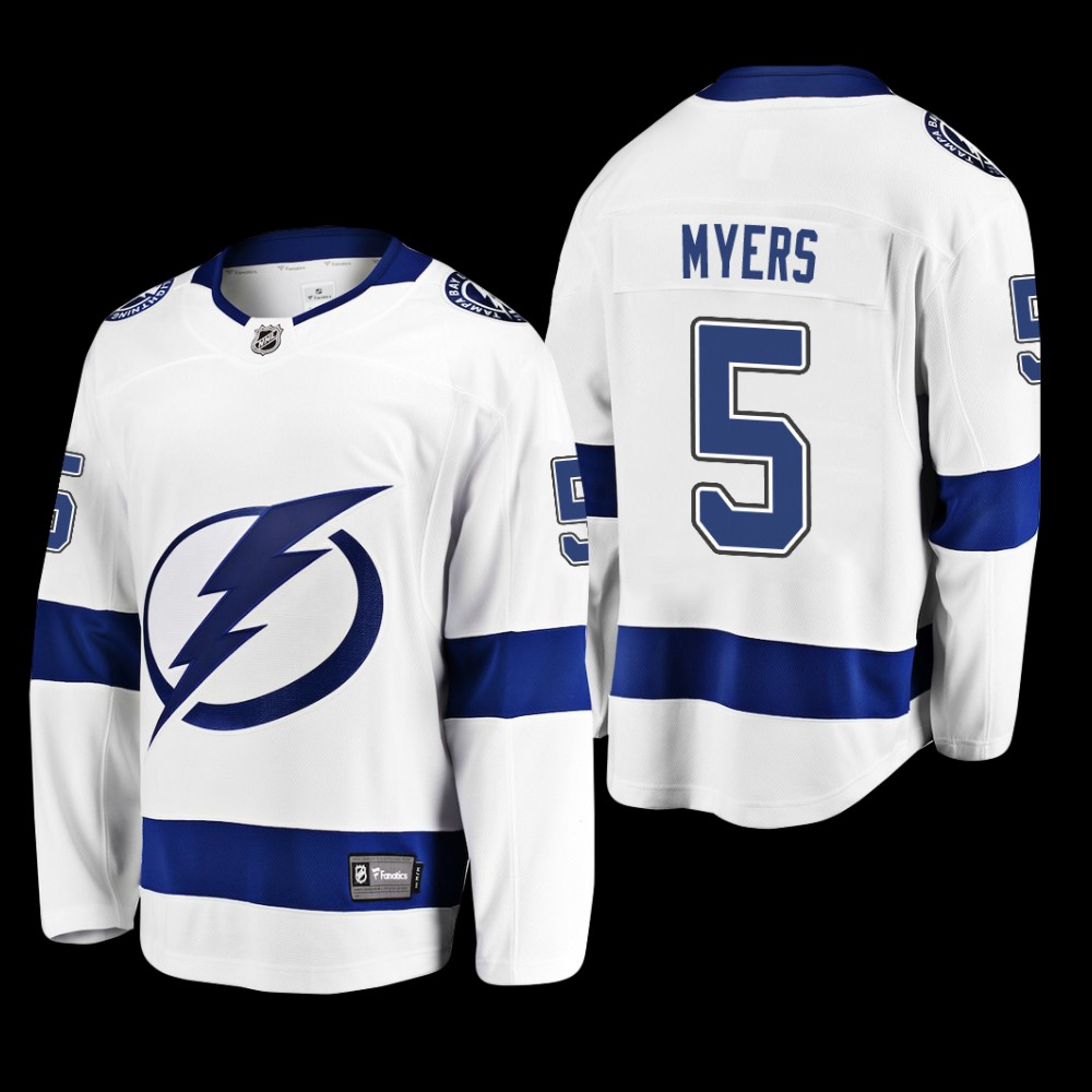 Tampa Bay Lightning #5 Philippe Myers White Away Breakaway Player Jersey