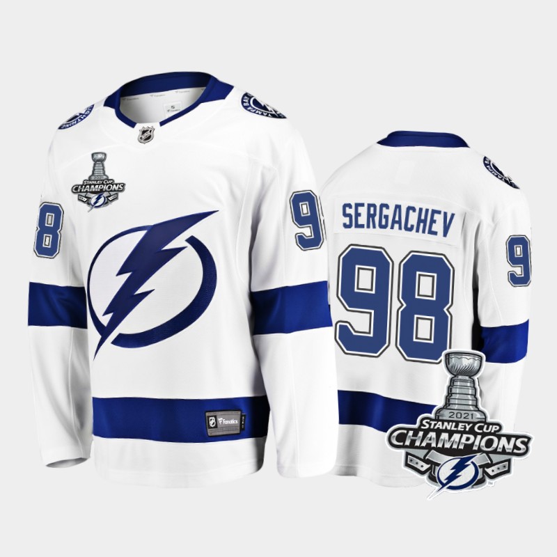 Tampa Bay Lightning #98 Mikhail Sergachev 2021 Stanley Cup Champions White Away Jersey