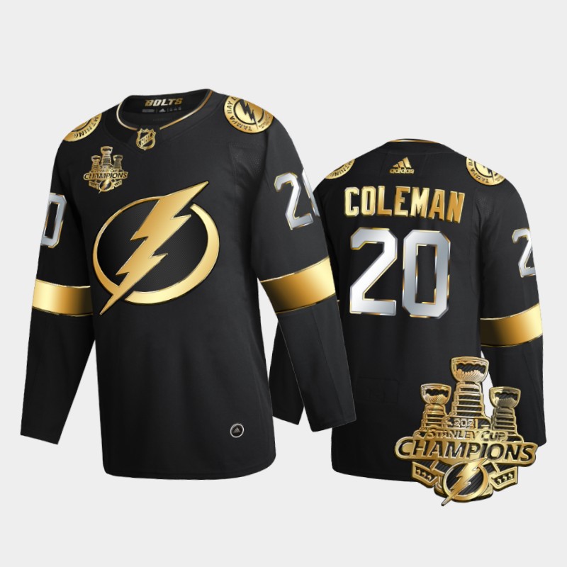 Tampa Bay Lightning Blake Coleman #20 3x Stanley Cup Champions Black Golden Jersey