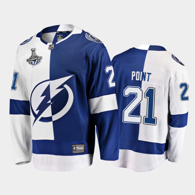 Tampa Bay Lightning Brayden Point #21 2020 Stanley Cup Champions White Blue Split Jersey