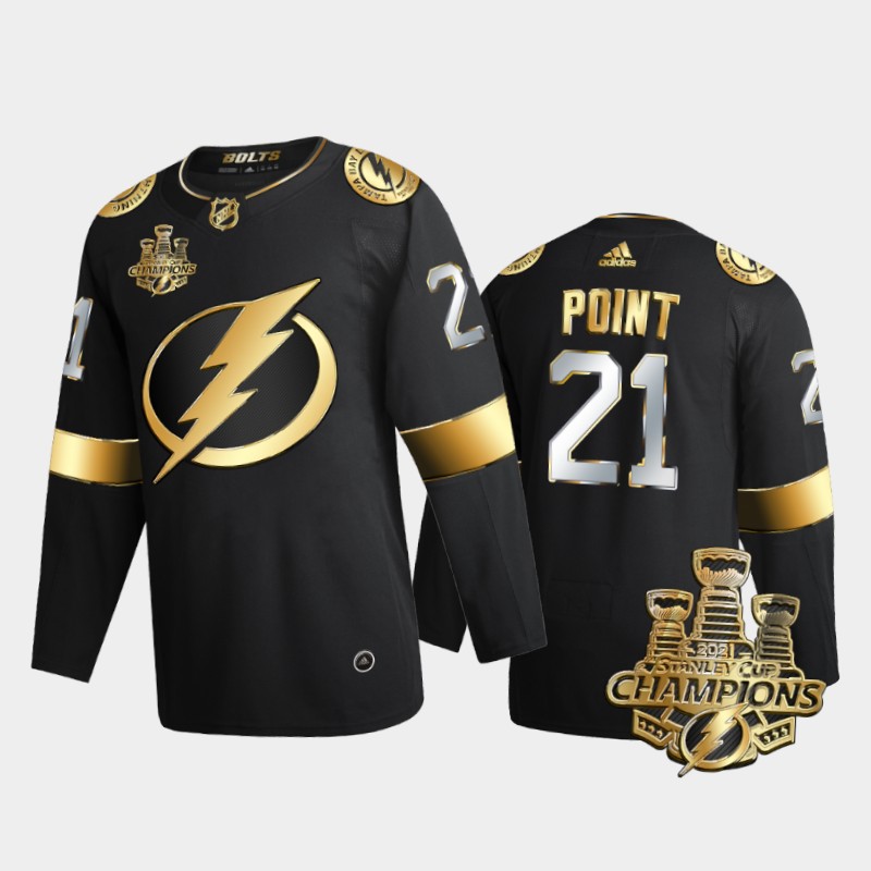 Tampa Bay Lightning Brayden Point #21 3x Stanley Cup Champions Black Golden Jersey