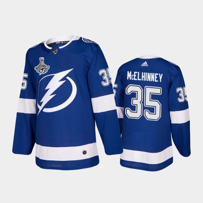 Tampa Bay Lightning Curtis McElhinney #35 2020 Stanley Cup Champions Blue Patch Jersey