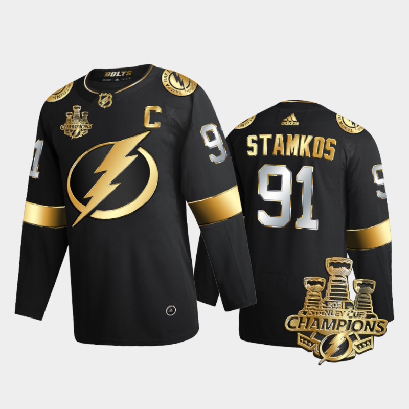 Tampa Bay Lightning Steven Stamkos #91 3x Stanley Cup Champions Black Golden Jersey