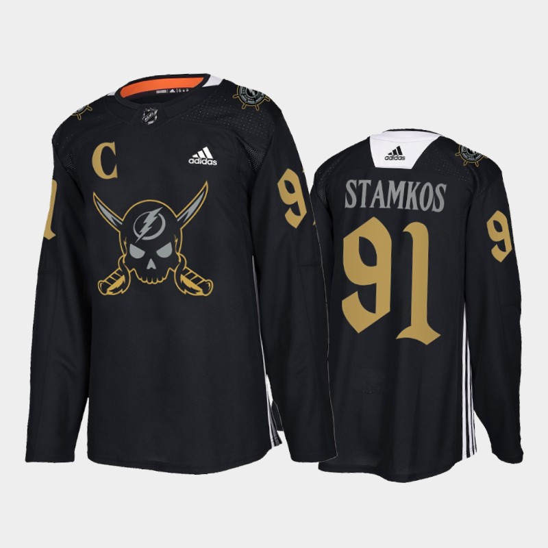 Tampa Bay Lightning Steven Stamkos #91 Gasparilla inspired Jersey Black Pirate-themed Warmup