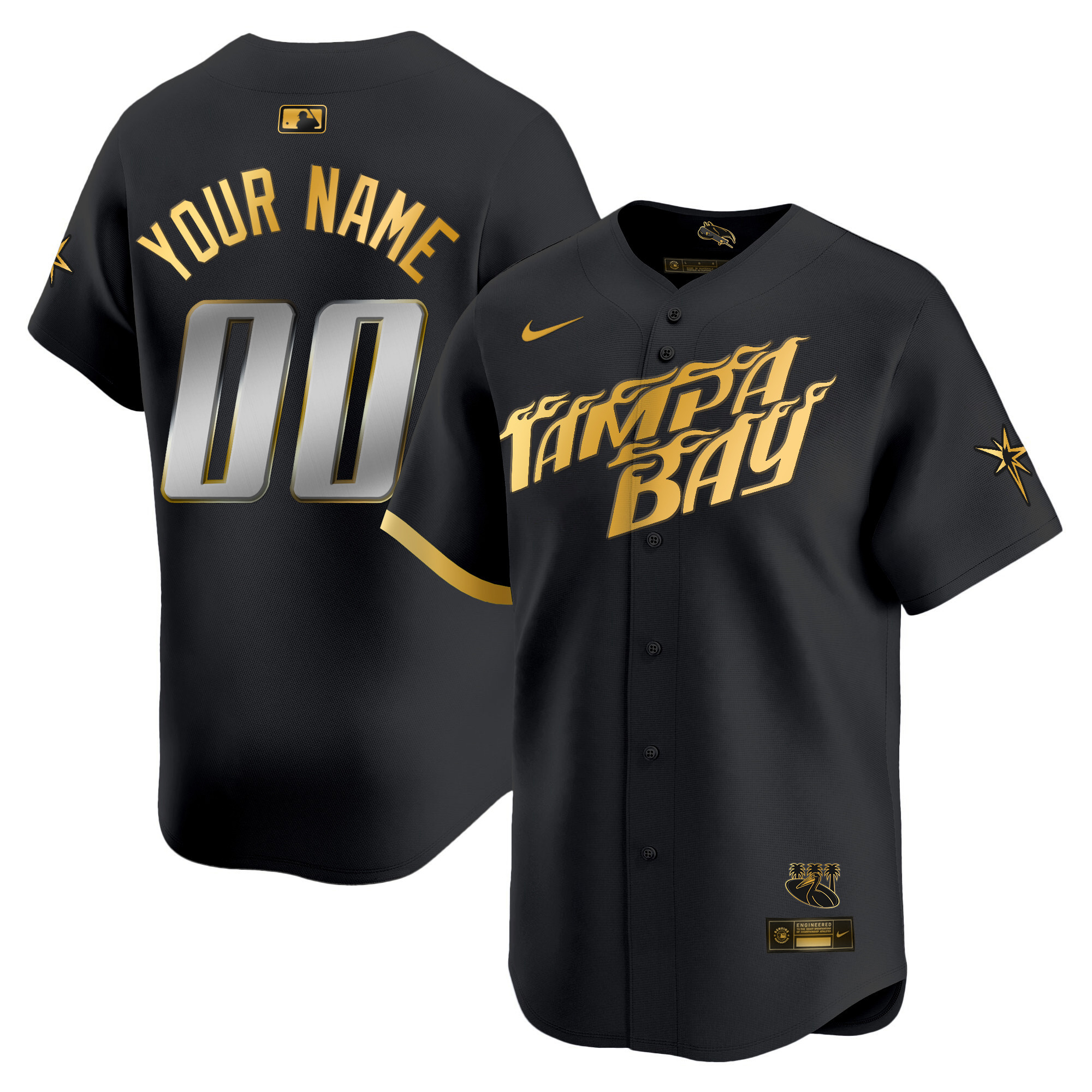 Tampa Bay Rays 2024 City Connect Vapor Premier Limited Custom - Charcoal Black Gold Jersey - All Stitched