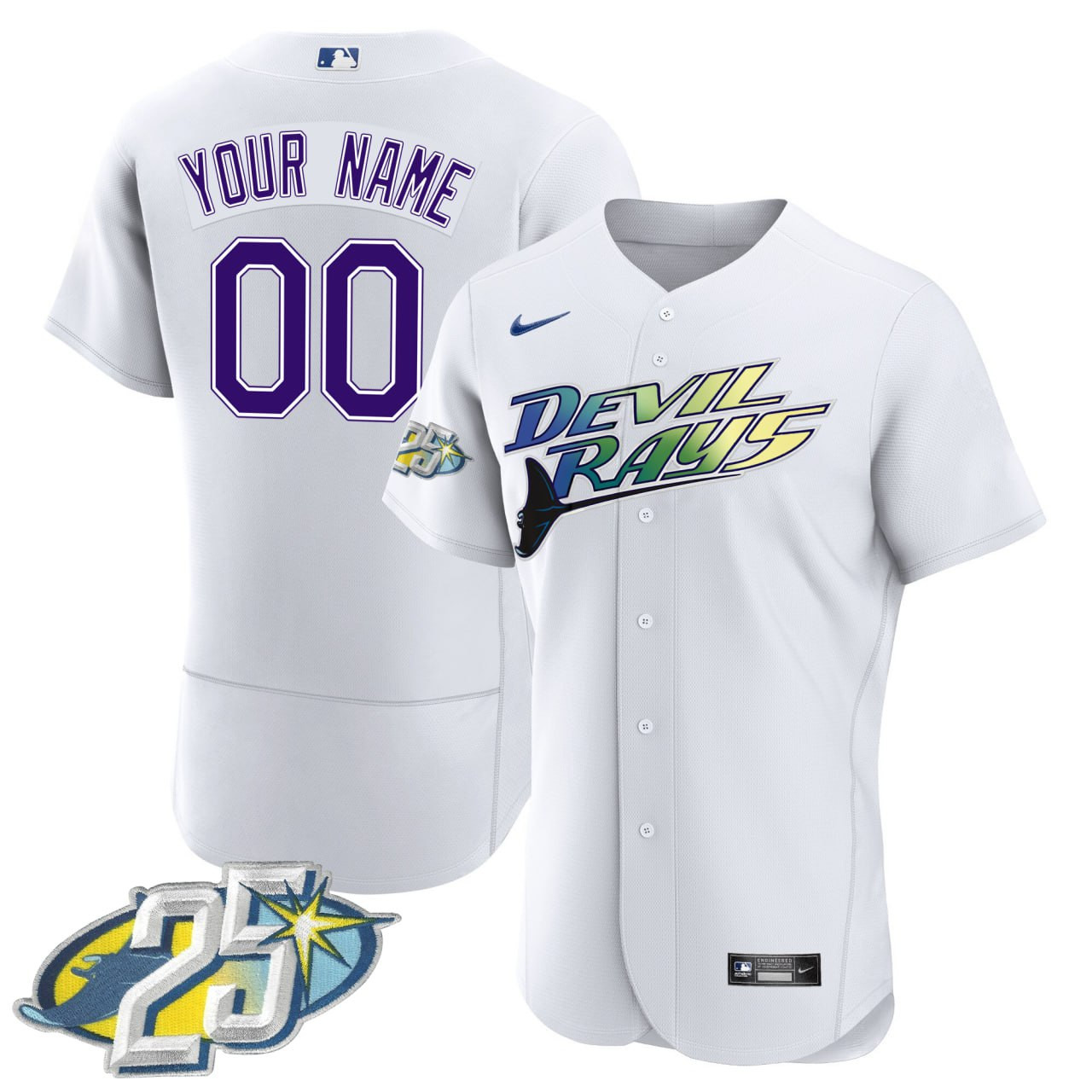 Tampa Bay Rays 25th Anniversary Patch Custom White Jersey - All Stitched