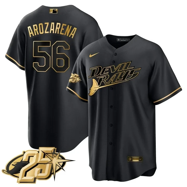 Tampa Bay Rays Randy Arozarena Black Gold Cool Base Jersey - All Stitched