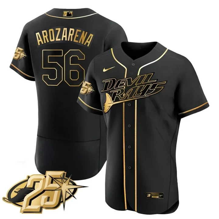 Tampa Bay Rays Randy Arozarena Black Gold Flex Base Jersey - All Stitched