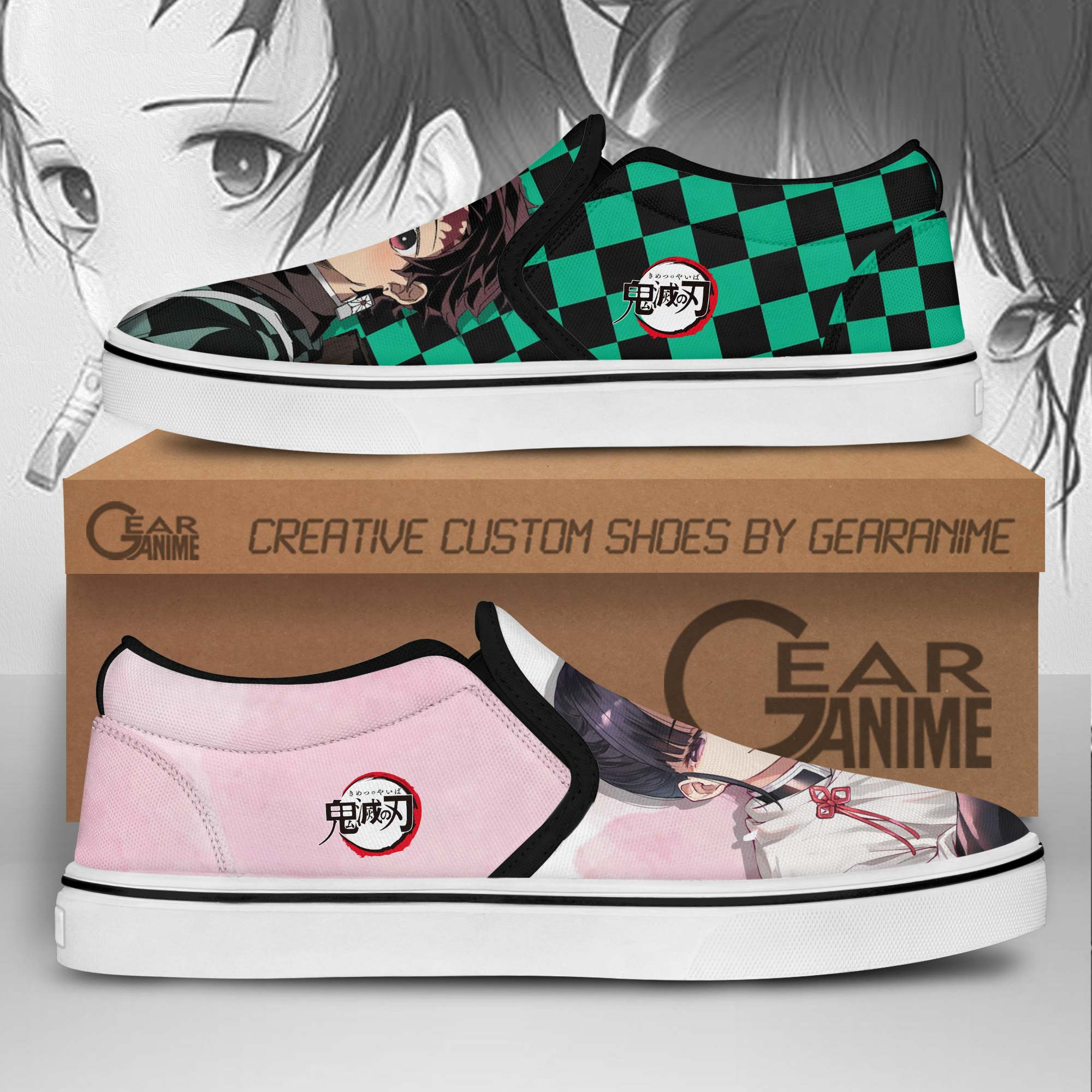 Tanjiro and Kanao Slip-On Shoes Canvas Demon Slayer Custom Anime Shoes