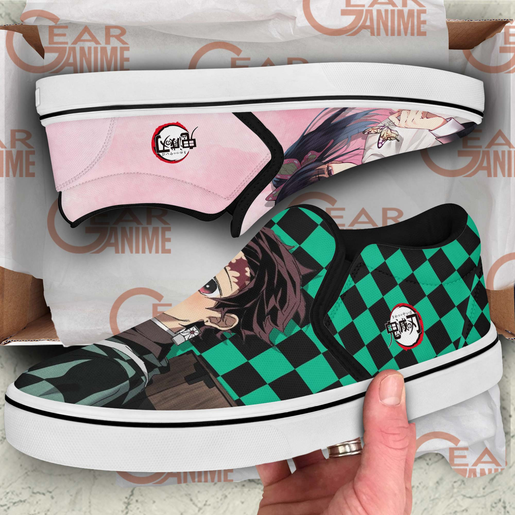 Tanjiro and Kanao Slip-On Shoes Canvas Demon Slayer Custom Anime Shoes