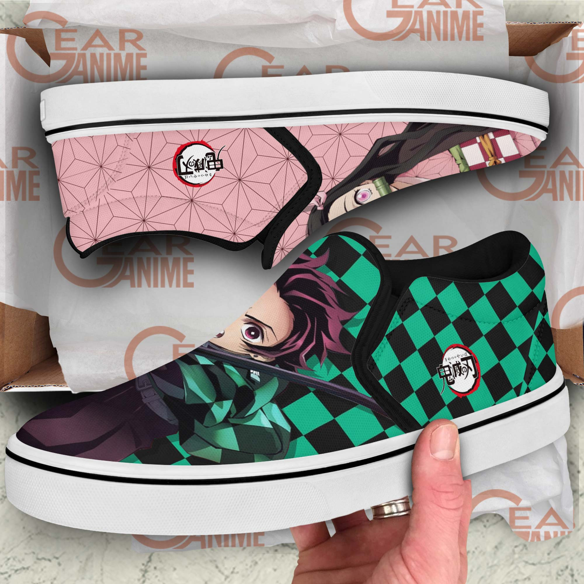 Tanjiro And Nezuko Slip-On Shoes Canvas Custom Anime Demon Slayer Shoes