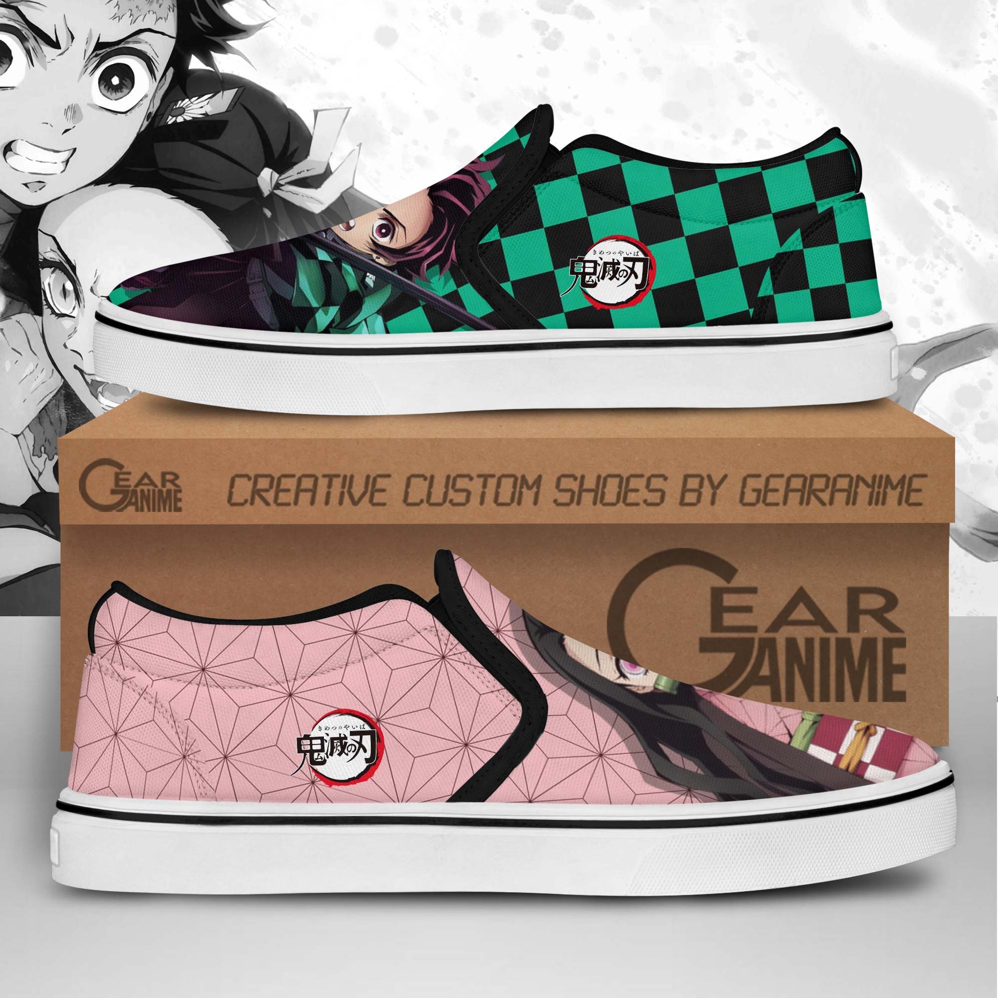 Tanjiro And Nezuko Slip-On Shoes Canvas Custom Anime Demon Slayer Shoes