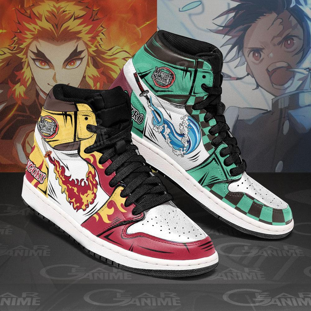 Tanjiro and Rengoku JD1s Sneakers Breathing Demon Slayer Anime Shoes, Air Jordan Hightop