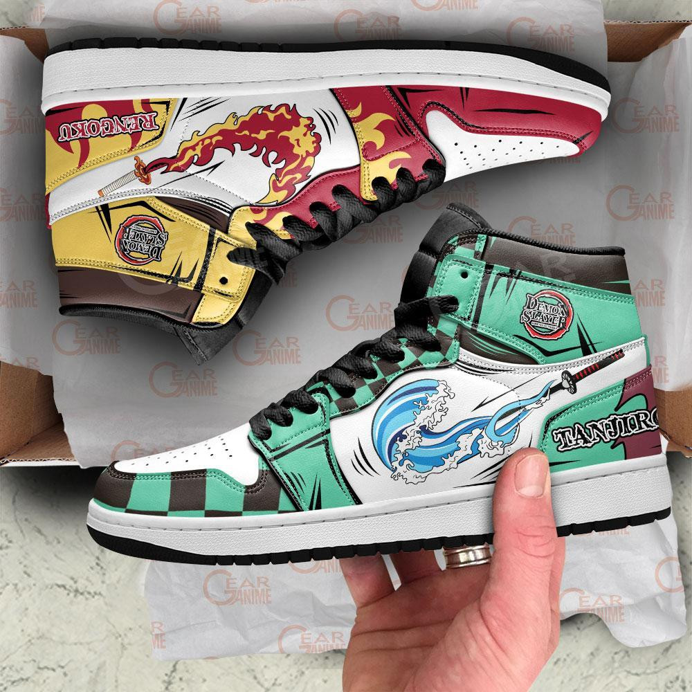 Tanjiro and Rengoku JD1s Sneakers Breathing Demon Slayer Anime Shoes, Air Jordan Hightop