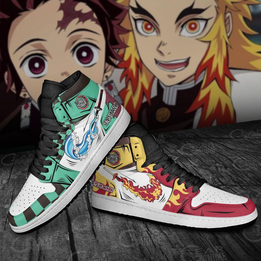 Tanjiro and Rengoku JD1s Sneakers Breathing Demon Slayer Anime Shoes, Air Jordan Hightop
