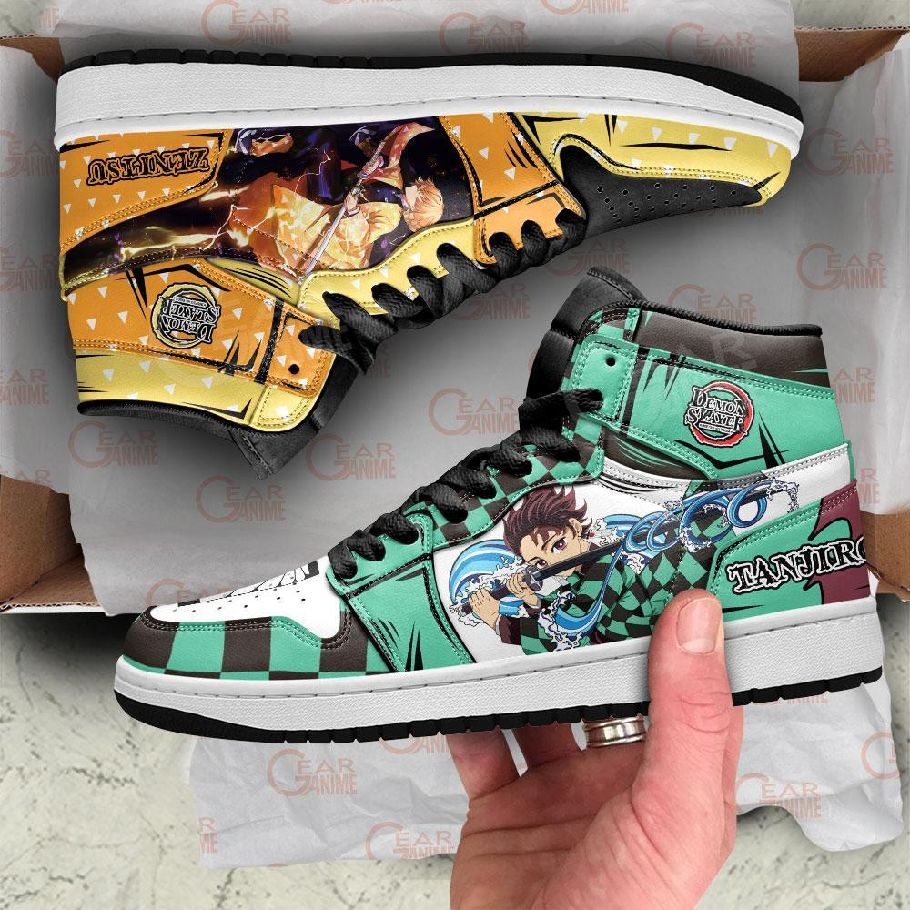 Tanjiro and Zenitsu JD1s Sneakers Breathing Form Demon Slayer Anime Shoes, Air Jordan Hightop