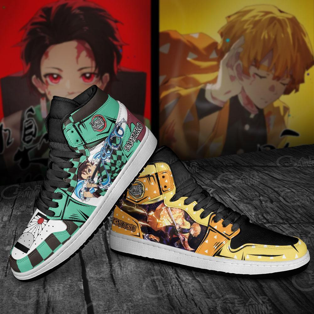 Tanjiro and Zenitsu JD1s Sneakers Breathing Form Demon Slayer Anime Shoes, Air Jordan Hightop