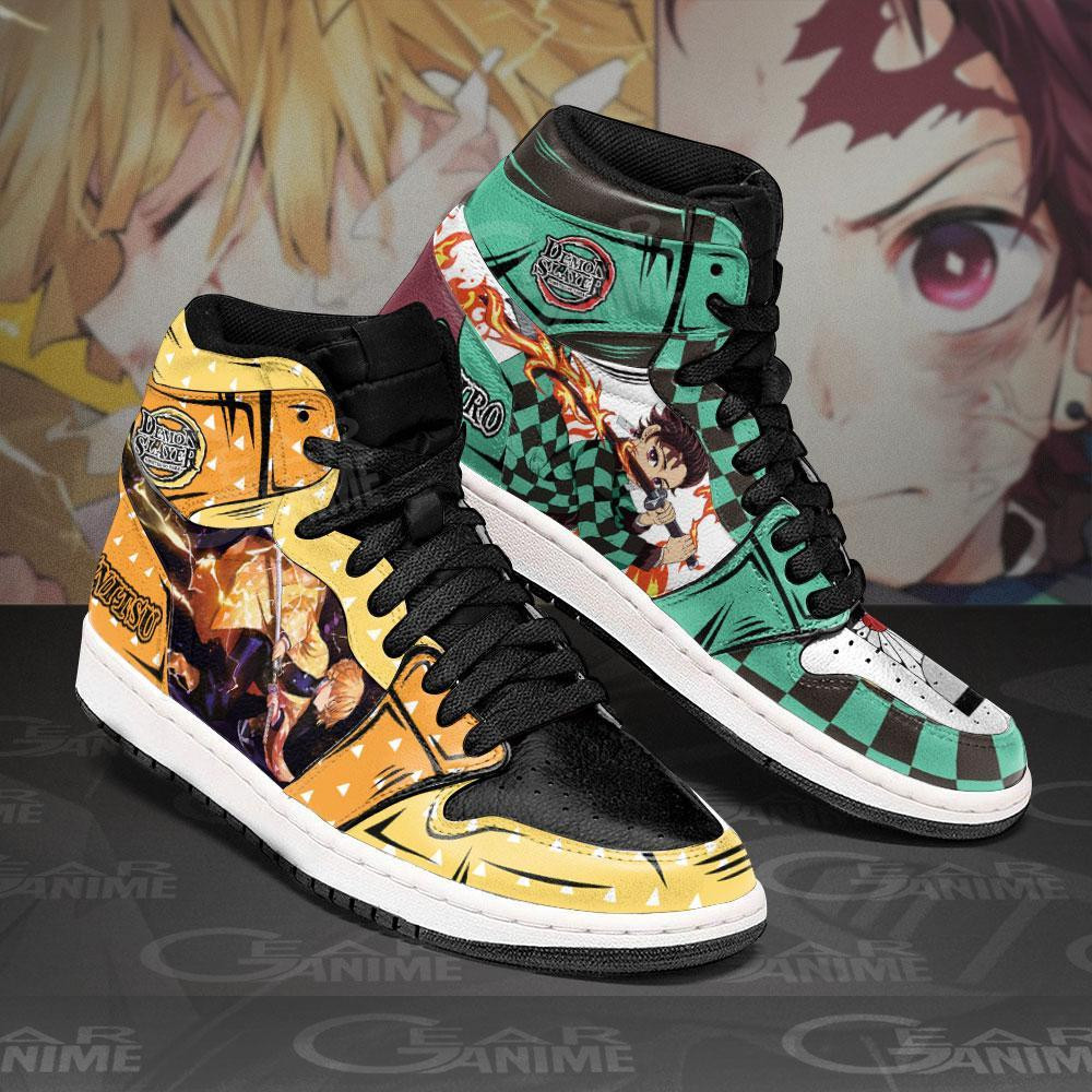 Tanjiro and Zenitsu JD1s Sneakers Breathing Form Demon Slayer Anime Shoes, Air Jordan Hightop