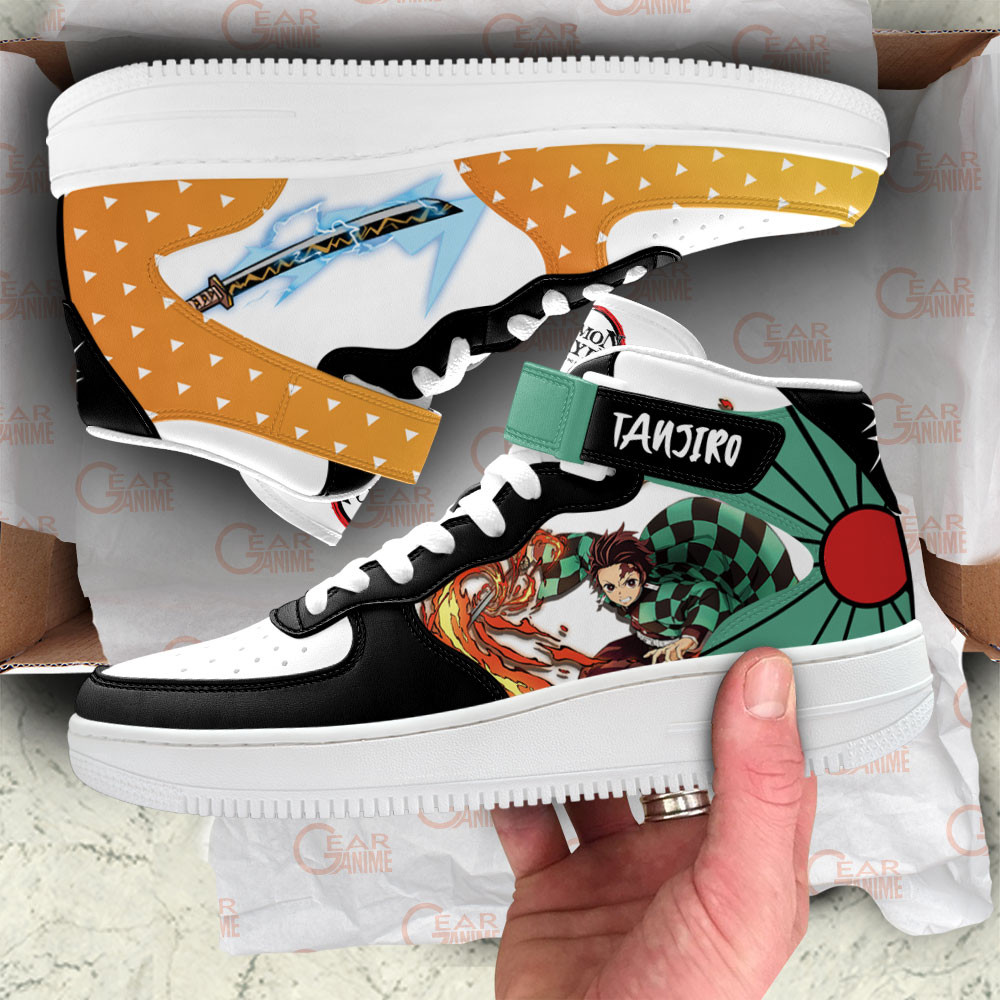 Tanjiro and Zenitsu Sneakers Air Mid Custom Anime Demon Slayer Shoes