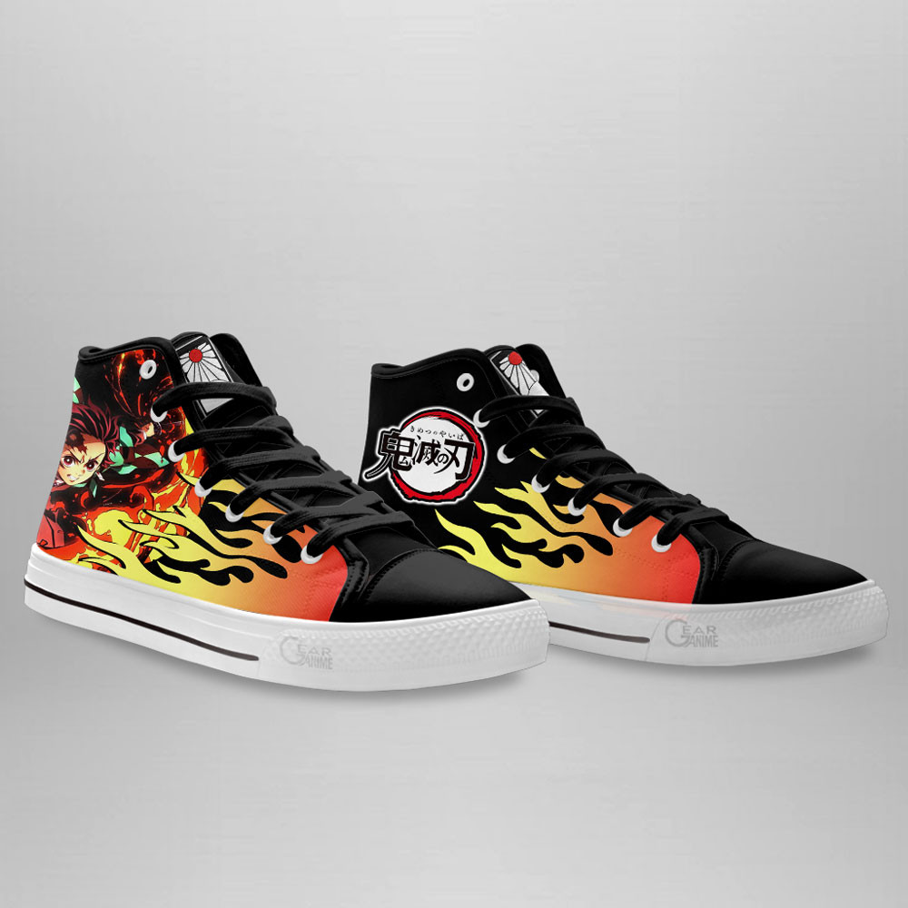 Tanjiro Fire High Top Shoes Custom Demon Slayer Sneakers Flame Style