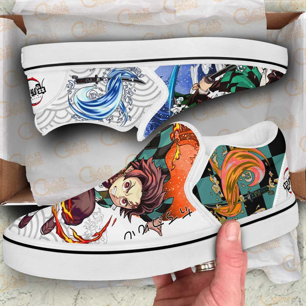 Tanjiro Fire Water Slip-On Shoes Canvas Custom Demon Slayer Anime Shoes