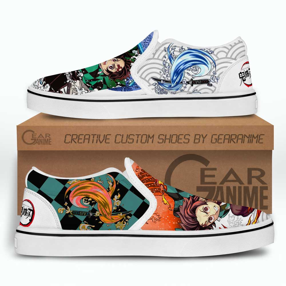 Tanjiro Fire Water Slip-On Shoes Canvas Custom Demon Slayer Anime Shoes