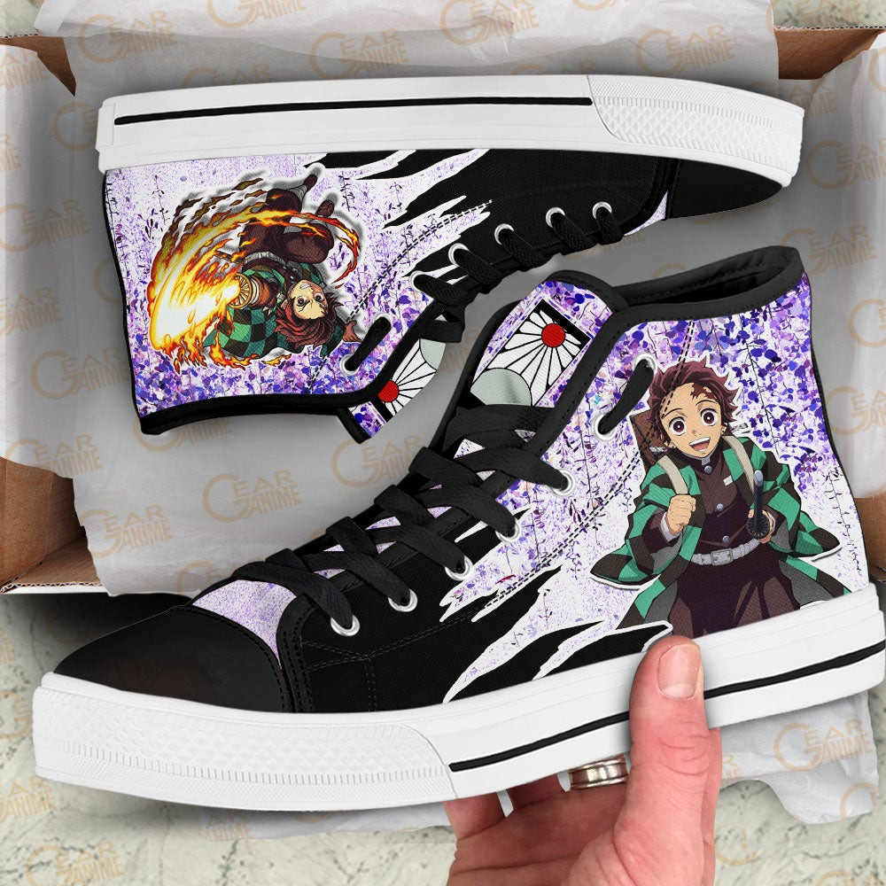 Tanjiro High Top Shoes Demon Slayer Anime Sneakers Wisteria Style