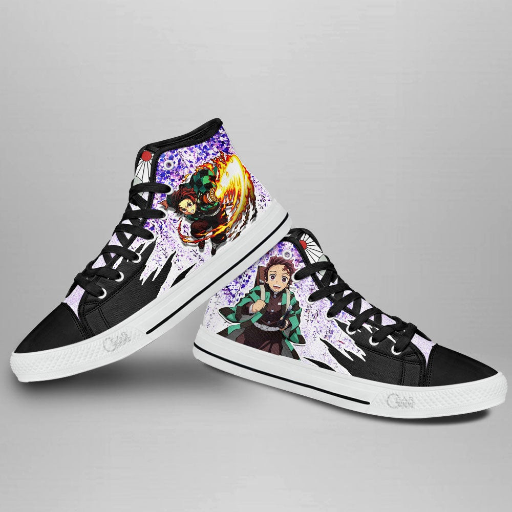 Tanjiro High Top Shoes Demon Slayer Anime Sneakers Wisteria Style