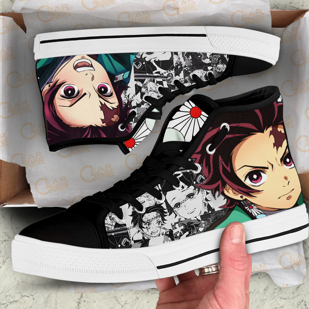 Tanjiro High Top Shoes Demon Slayer Custom Anime Sneakers Mix Manga