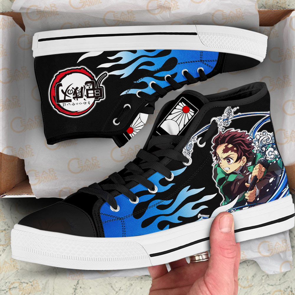 Tanjiro Water High Top Shoes Custom Demon Slayer Sneakers Flame Style