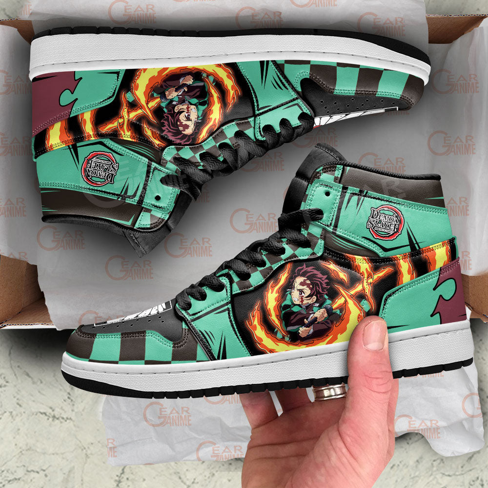 Tanjiro’s Bloodied Rage JD1s Sneakers Demon Slayer Anime Shoes, Air Jordan Hightop