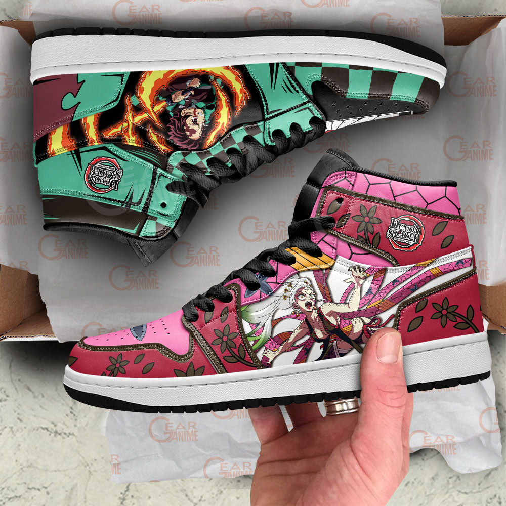 Tanjiro’s Bloodied Rage vs Daki JD1s Sneakers Demon Slayer Anime Shoes, Air Jordan Hightop