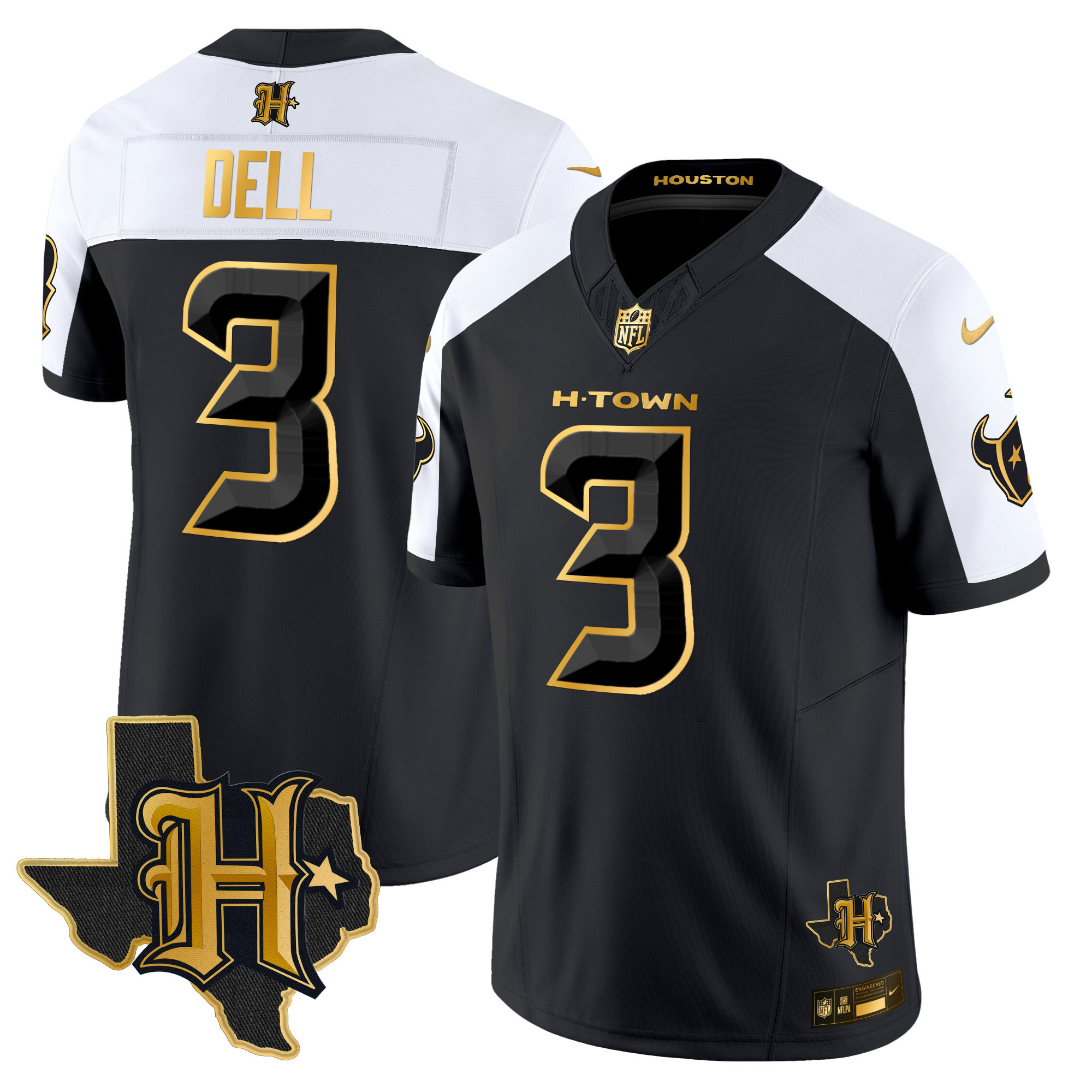 Tank Dell Men's Houston Texans 2024 Texas Patch Gold Vapor Limited Alternate Jersey - All Stitched 