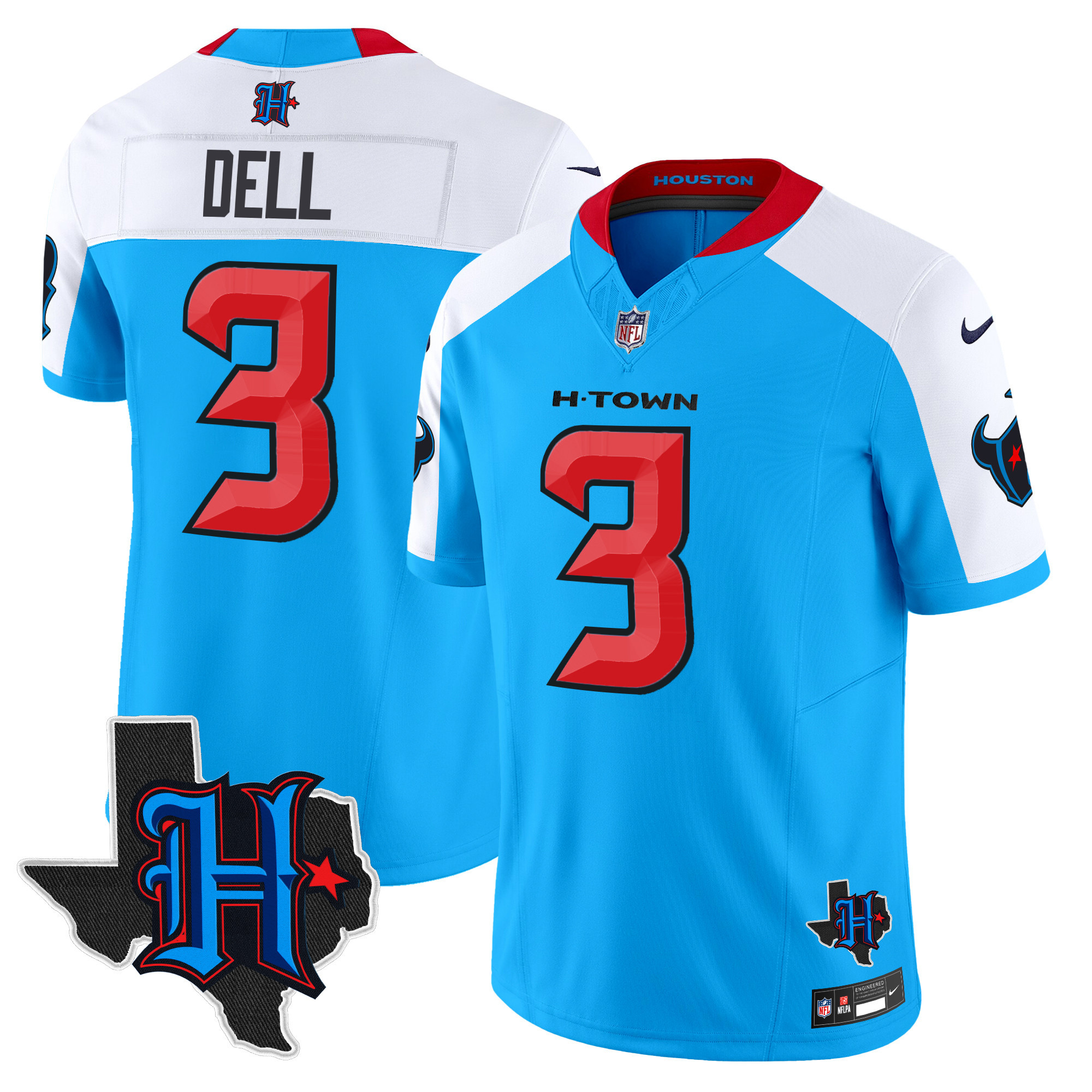 Tank Dell Men's Houston Texans 2024 Texas Patch Vapor Limited Blue Alternate Jersey - All Stitched 