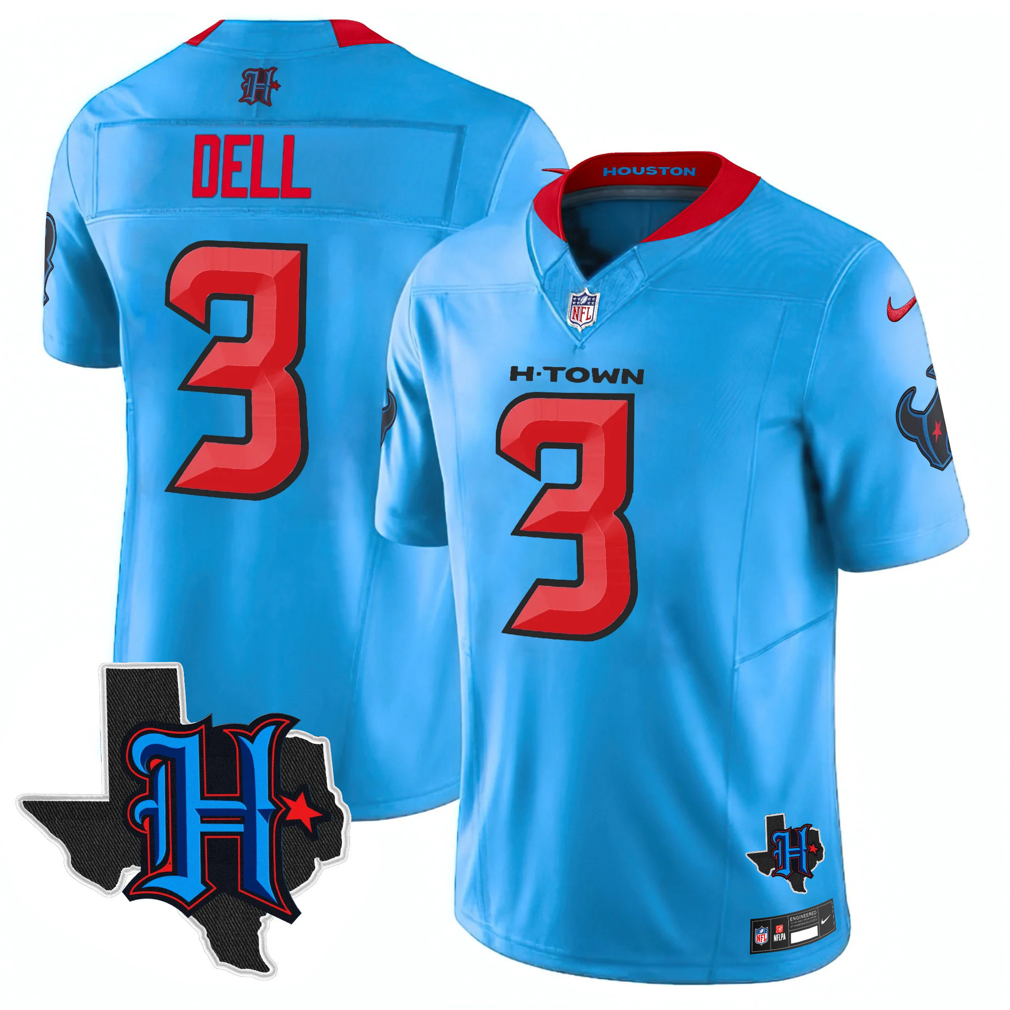 Tank Dell Men's Houston Texans 2024 Texas Patch Vapor Limited Blue Jersey - All Stitched 