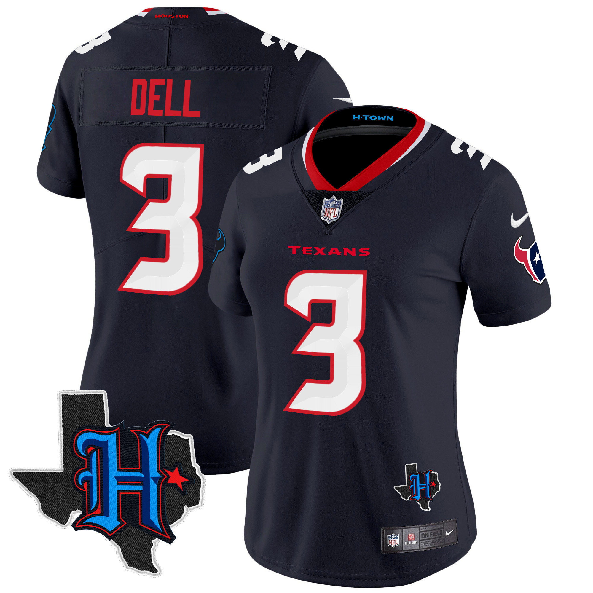 Tank Dell Women's Houston Texans 2024 Texas Patch Vapor Limited Navy Jersey - All Stitched 