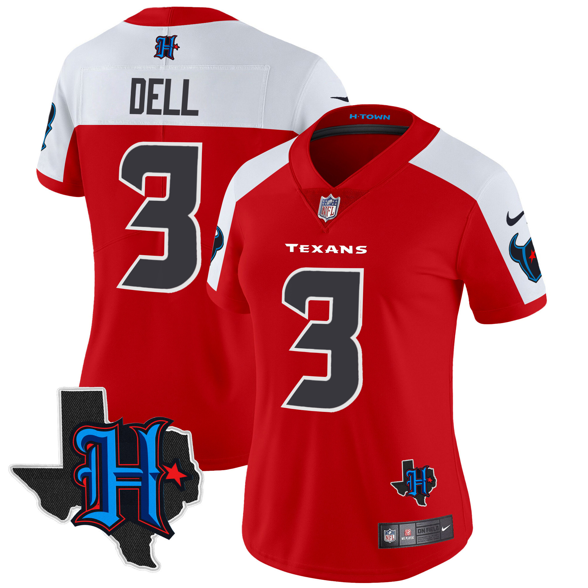 Tank Dell Women's Houston Texans 2024 Texas Patch Vapor Limited Red Alternate Jersey - All Stitched 