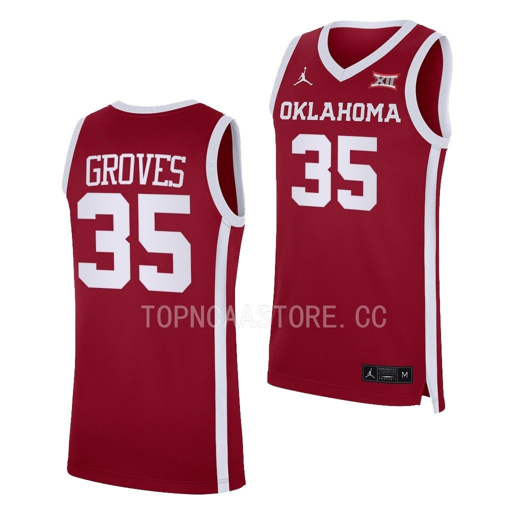 Tanner Groves #35 Oklahoma Sooners Away Jersey 2022-23 Crimson